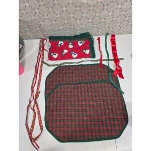 Vintage Christmas Place Mats Cloth Placemats Snowmen Holiday Table Linens Ribbon